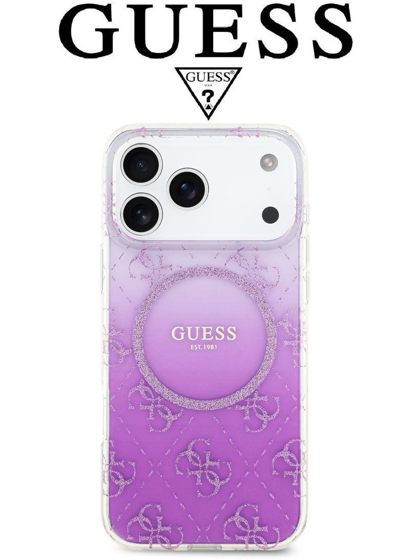 CG MOBILE iPhone 17 Pro Max silicone phone case in a stylish gradient Purple and transparent design with a premium texture. iPhone 17 Pro Max case supports MagSafe wireless charging. iphone 17 pro max back cover with back protection against impacts.  French-designed, elegant iphone 17 pro cover, certified in partnership with GUESS and CG MOBILE. Purple phone case. - Image 3
