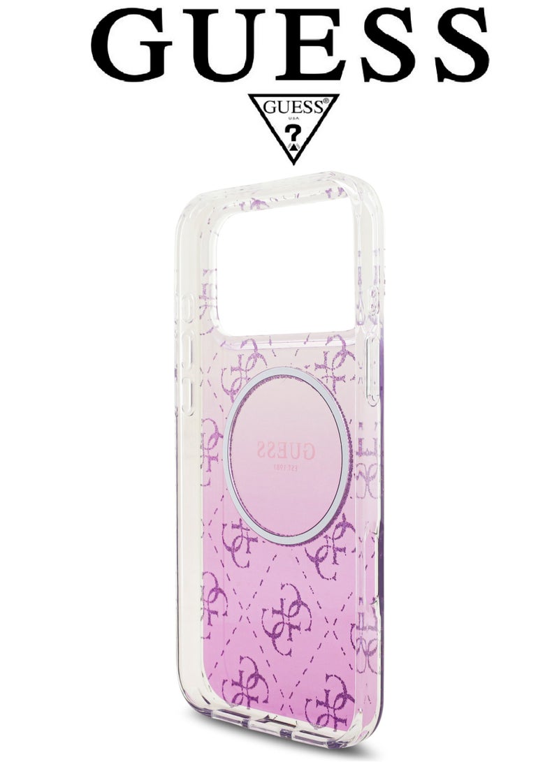 CG MOBILE iPhone 17 Pro Max silicone phone case in a stylish gradient Purple and transparent design with a premium texture. iPhone 17 Pro Max case supports MagSafe wireless charging. iphone 17 pro max back cover with back protection against impacts.  French-designed, elegant iphone 17 pro cover, certified in partnership with GUESS and CG MOBILE. Purple phone case. - Image 5