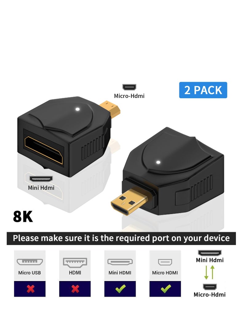 SYOSI 2 Pack 8K Micro HDMI to Mini HDMI Adapter 48Gbps Micro HDMI Male to HDMI A Female Adapter Standard Micro HDMI Adapter 2.1 Version Supports 8K@60Hz/4K@120Hz Video for Laptop Projector Monitor - Image 2