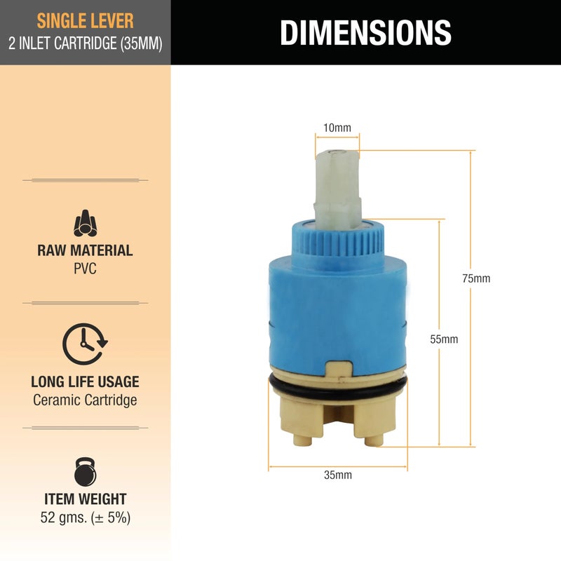 PVC Plastic Extended Ceramic Disc Cartridge | Durable Plumbing Accessories | Single Lever Mixer Cartridge Valve Replacement Part for Kitchen, Bathroom, Wash Basin, Shower, Sink Faucet Taps (35mm) - Image 5