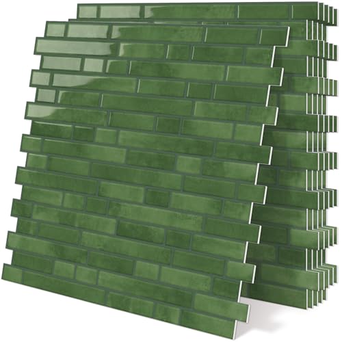 Tiwoos Green Peel and Stick Tile Backsplash 12"x12" Self Adhesive Wall Tiles 3D Marble for Kitchen, (10-Sheet) - Image 1