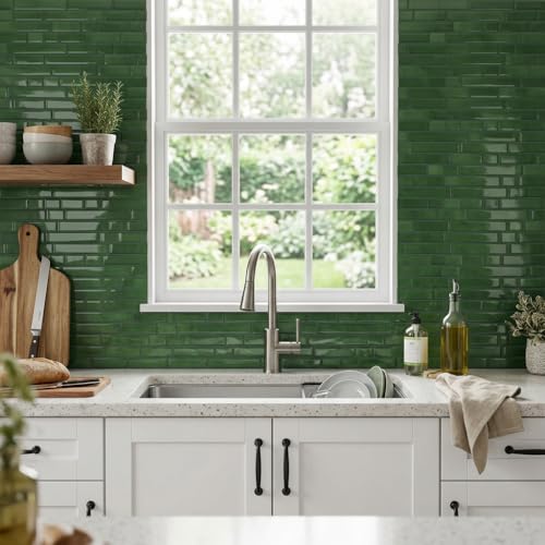 Tiwoos Green Peel and Stick Tile Backsplash 12"x12" Self Adhesive Wall Tiles 3D Marble for Kitchen, (10-Sheet) - Image 2