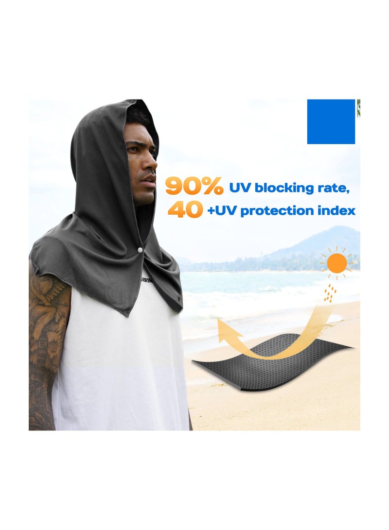 Cooling Hoodie Towel, Cooling Towels for Neck and Face, When Wet Cooling Neck Wraps, UV Protection Cooling Neck Wraps, Sport Workout Camping Cycling Cool Towel for Hot Weather (Black+Grey)(2 Pack) - Image 3