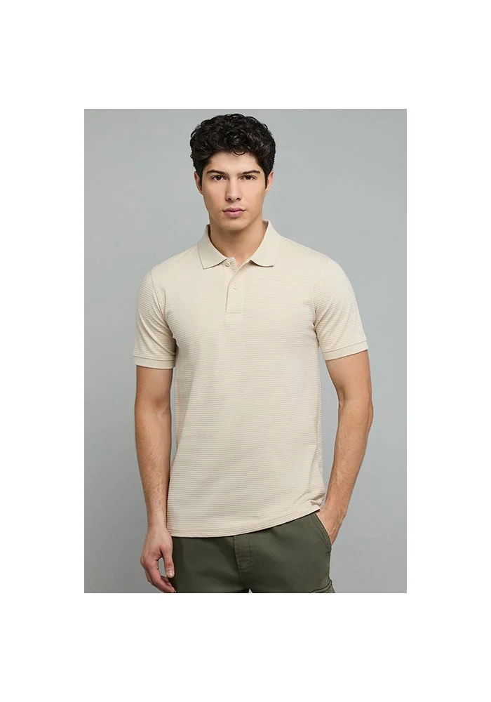 أر أند بي Textured Polo T-Shirt with Short Sleeves
