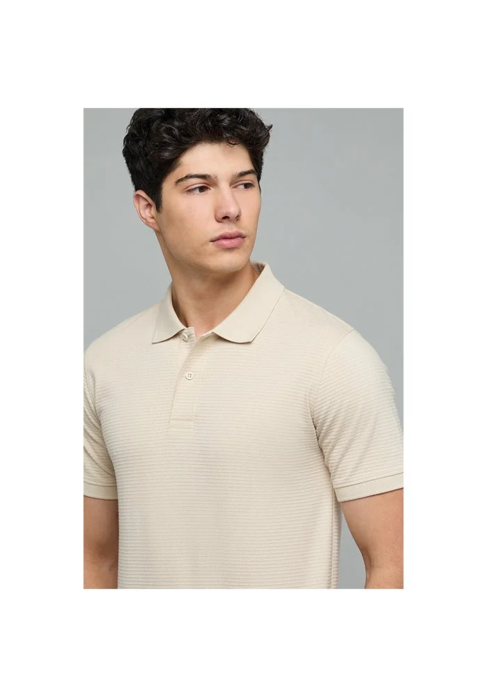 أر أند بي Textured Polo T-Shirt with Short Sleeves