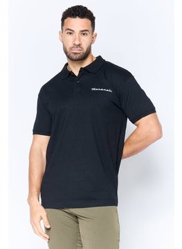 Maserati Men Regular Fit Brand Logo Short Sleeves Polo Shirt, Black  - Image 1