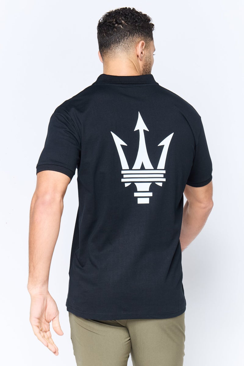 Maserati تي شيرت بولو قصير الأكمام للرجال بتصميم عادي مع شعار العلامة التجارية، أسود - Image 4