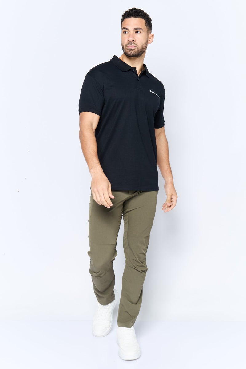 Maserati تي شيرت بولو قصير الأكمام للرجال بتصميم عادي مع شعار العلامة التجارية، أسود - Image 3