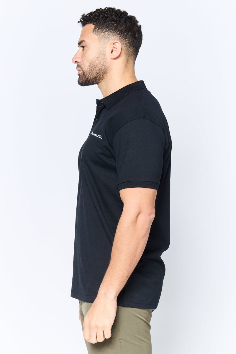 Maserati تي شيرت بولو قصير الأكمام للرجال بتصميم عادي مع شعار العلامة التجارية، أسود - Image 2