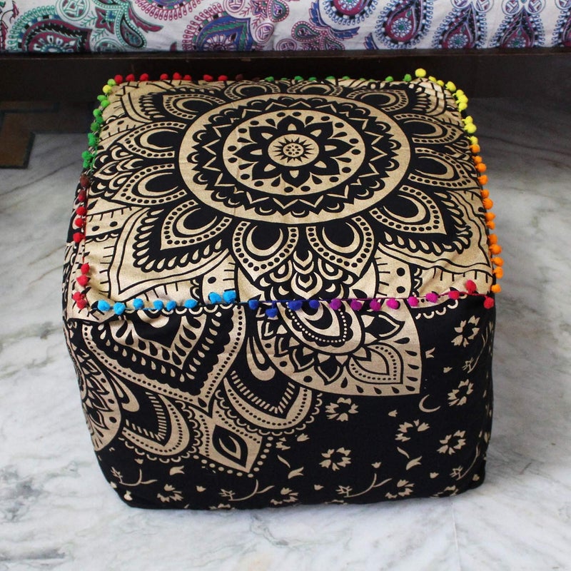 CRAFT KALA غطاء وسادة طاولة مربعة ذات تصميم ماندالا من ، بحجم 20×20×14 بوصة، بألوان متعددة. - Image 1