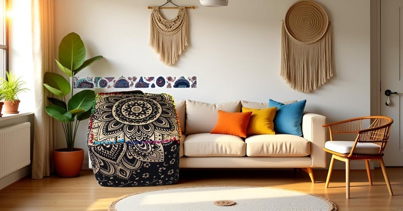 CRAFT KALA غطاء وسادة طاولة مربعة ذات تصميم ماندالا من ، بحجم 20×20×14 بوصة، بألوان متعددة. - Image 4
