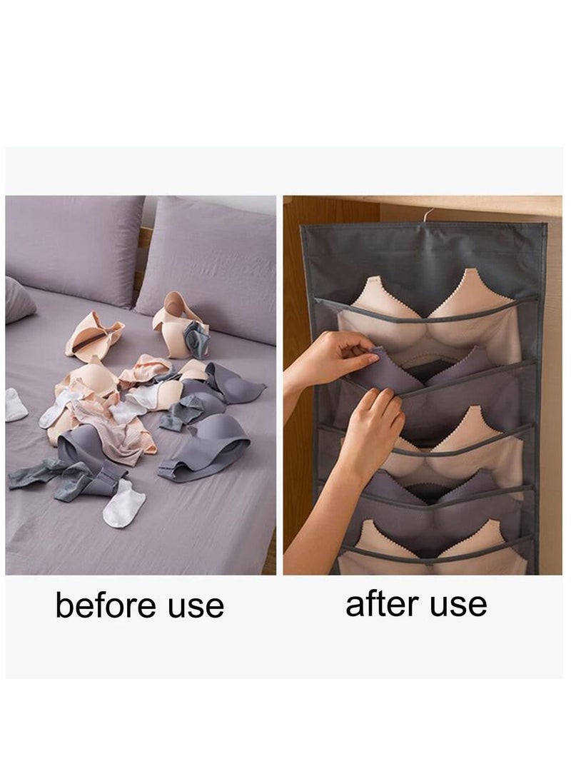 Bra Organizer, for Closet with Mesh Pockets & Rotating Metal Hanger, Dual Sided Wall Shelf Wardrobe Storage Bags Pockets, Space Saver Bag for Socks Underwear Underpants, Beige (12+24 Grids) - Image 5