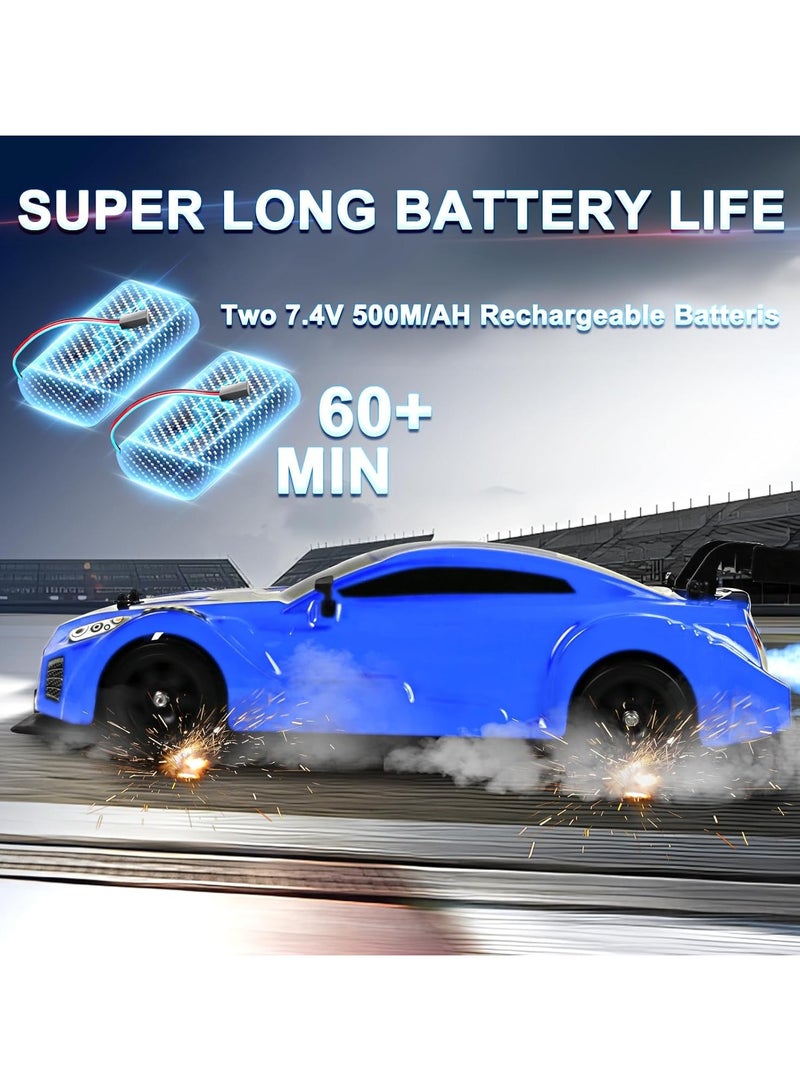 Taizz Ventures 1:16 Scale Remote Control Car RC Drift Car 4WD 18KM/H High Speed Model Vehicle 2.4GHz with LED Lights Spray Rubber Tire Racing Sport Toy Car for Adults Boys Girls Kids Gift 2Pcs Rechargeable Batteries - Blue - Image 4