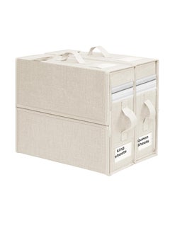 DUNISO 2 Pack Bed Sheet Organizers And Storage; Sheets And Blanket Organizer; Foldable Organizing Bed Sheets Linen Box with Windows(beige)  - Image 4