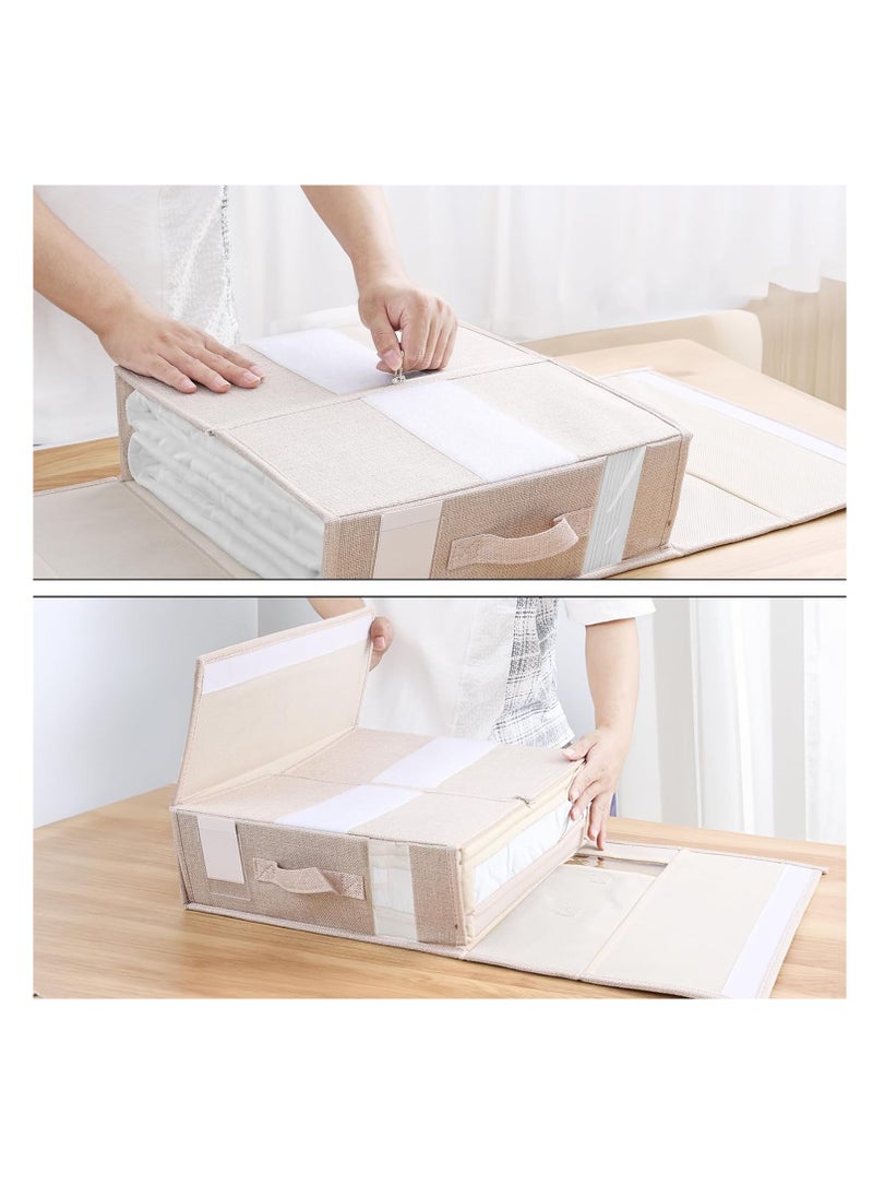 DUNISO - 2 Pack Bed Sheet Organizers And Storage; Sheets And Blanket Organizer; Foldable Organizing Bed Sheets Linen Box with Windows(beige) - Image 1