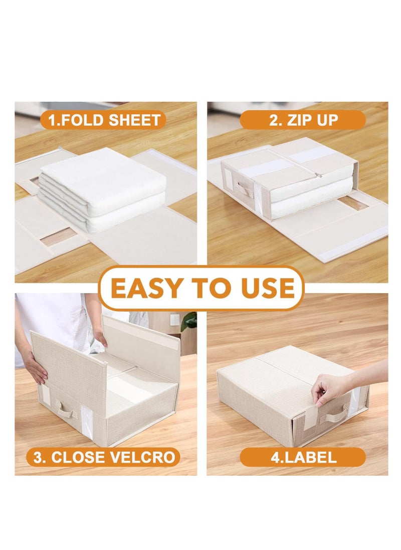 DUNISO - 2 Pack Bed Sheet Organizers And Storage; Sheets And Blanket Organizer; Foldable Organizing Bed Sheets Linen Box with Windows(beige) - Image 1