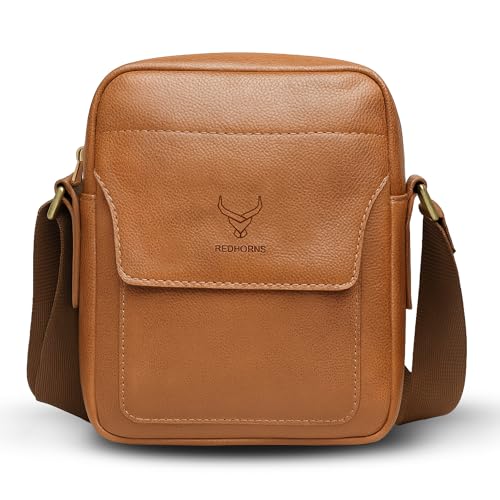 REDHORNS Faux Leather Small Cross Body Sling Bag for Men & Women, 3 Zipper Pockets, Business Messenger Shoulder Bag for Travel, Outdoor, Office - 15X19X5 CM (Tan) - Image 1