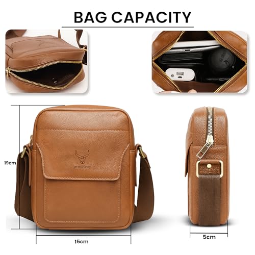 REDHORNS Faux Leather Small Cross Body Sling Bag for Men & Women, 3 Zipper Pockets, Business Messenger Shoulder Bag for Travel, Outdoor, Office - 15X19X5 CM (Tan) - Image 4