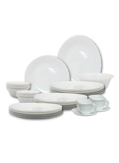 Melrich Melrich 38 Piece Opal ware Dinner Set 6 Dinner Plate 6 Dessert Plate 6 Soup Plate 6 Bowls 1 Serving Bowl 1 Serving Plate 6 Cup and 6 Saucer Dishwasher Safe  - Image 1