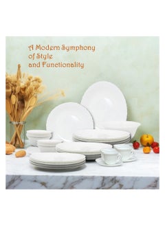Melrich Melrich 38 Piece Opal ware Dinner Set 6 Dinner Plate 6 Dessert Plate 6 Soup Plate 6 Bowls 1 Serving Bowl 1 Serving Plate 6 Cup and 6 Saucer Dishwasher Safe  - Image 5