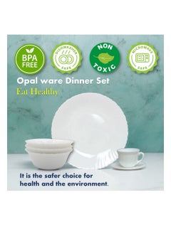 Melrich Melrich 38 Piece Opal ware Dinner Set 6 Dinner Plate 6 Dessert Plate 6 Soup Plate 6 Bowls 1 Serving Bowl 1 Serving Plate 6 Cup and 6 Saucer Dishwasher Safe  - Image 3