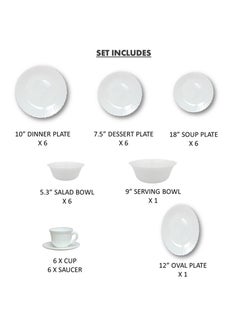Melrich Melrich 38 Piece Opal ware Dinner Set 6 Dinner Plate 6 Dessert Plate 6 Soup Plate 6 Bowls 1 Serving Bowl 1 Serving Plate 6 Cup and 6 Saucer Dishwasher Safe  - Image 4