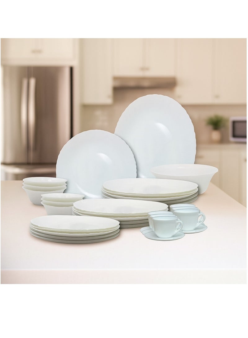 Melrich طقم عشاء أوبال وير من ميلريتش مكون من 38 قطعة، 6 أطباق عشاء، 6 أطباق حلوى، 6 أطباق حساء، 6 أوعية، وعاء تقديم واحد، طبق تقديم واحد، 6 أكواب و6 أطباق، آمن للاستخدام في غسالة الأطباق - Image 1