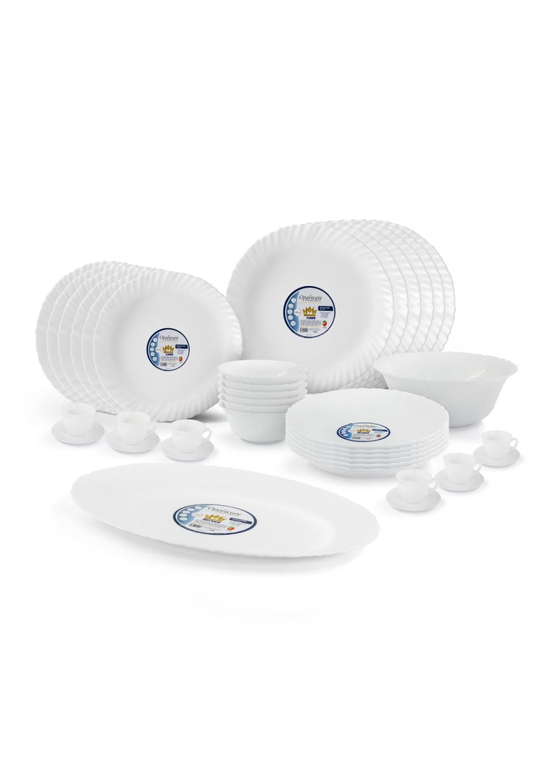 Melrich 38 Piece Opal ware Dinner Set 6 Dinner Plate 6 Dessert Plate 6 Soup Plate 6 Bowls 1 Serving Bowl 1 Serving Plate 6 Cup and 6 Saucer Dishwasher Safe - Image 1