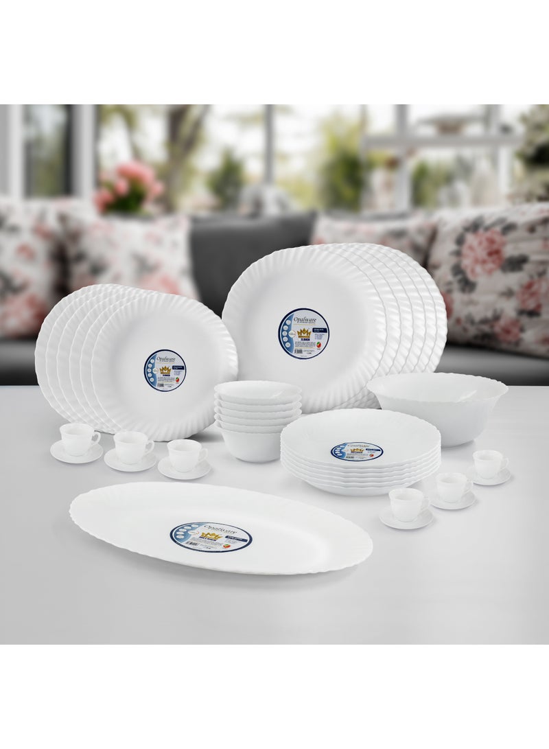 Melrich 38 Piece Opal ware Dinner Set 6 Dinner Plate 6 Dessert Plate 6 Soup Plate 6 Bowls 1 Serving Bowl 1 Serving Plate 6 Cup and 6 Saucer Dishwasher Safe - Image 2
