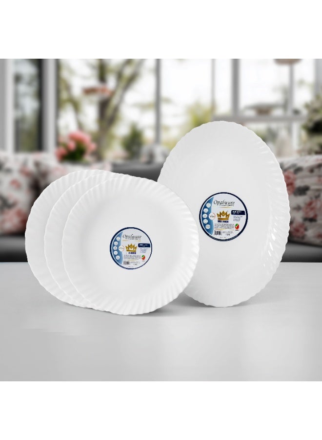 Melrich 38 Piece Opal ware Dinner Set 6 Dinner Plate 6 Dessert Plate 6 Soup Plate 6 Bowls 1 Serving Bowl 1 Serving Plate 6 Cup and 6 Saucer Dishwasher Safe - Image 3