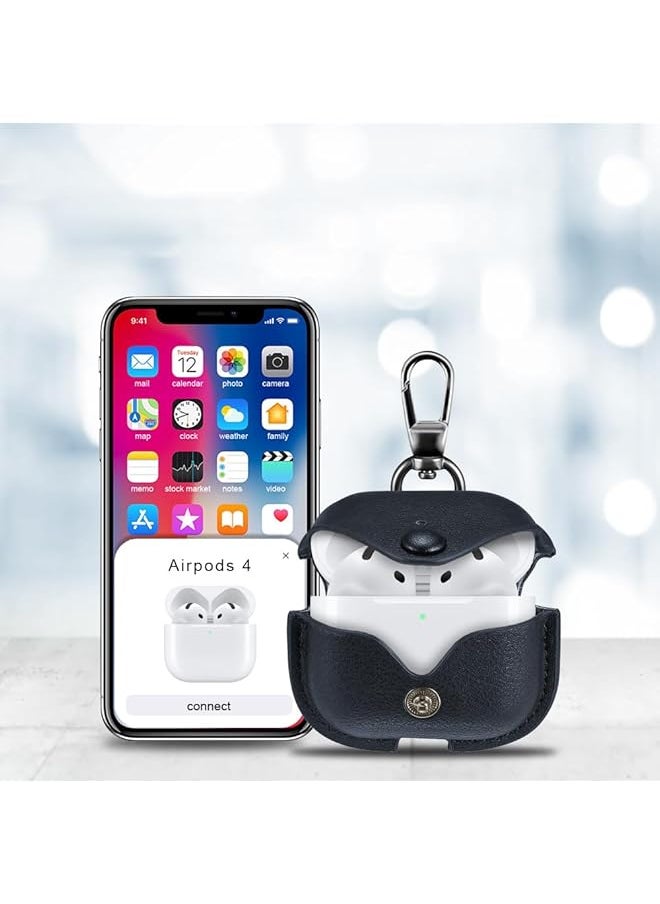 erorex - Protective Cover For Airpods 4 Case Full Protection Shockproof Pu Leather Headphone Case Skin Cover With Keychain For Airpods 4Th Generation 2024 Released Front Led Visible Blue - Image 1