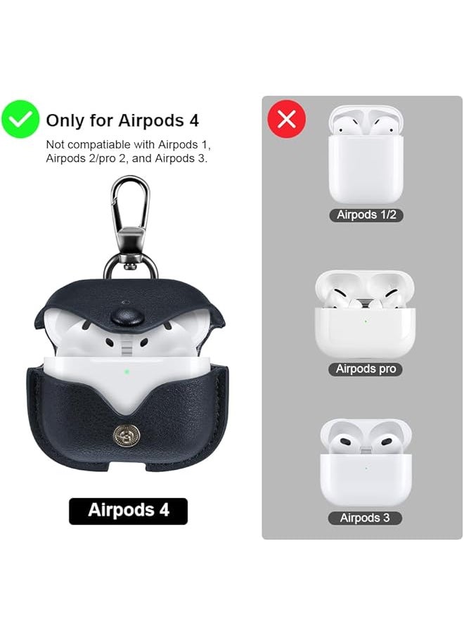 erorex - Protective Cover For Airpods 4 Case Full Protection Shockproof Pu Leather Headphone Case Skin Cover With Keychain For Airpods 4Th Generation 2024 Released Front Led Visible Blue - Image 1