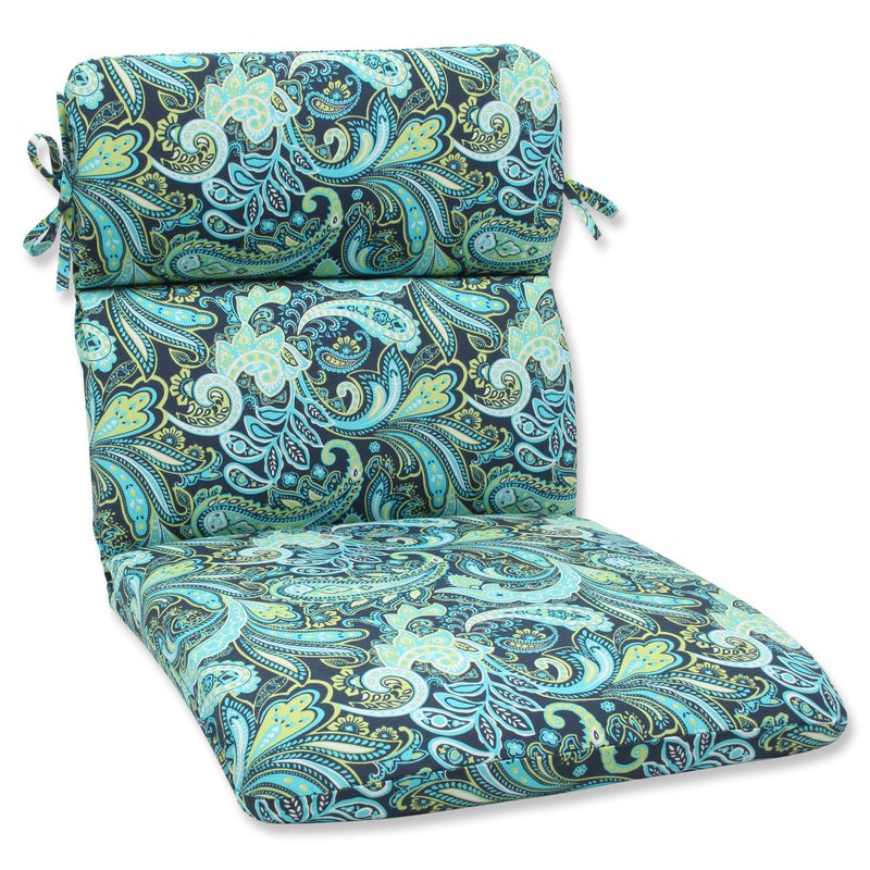 Pillow Perfect Paisley IndoorOutdoor 1 Piece Split Back Round Corner Chair Seat Cushion with Ties Deep Seat Weather and Fade Resistant 405 x 21 BlueGreen Pretty