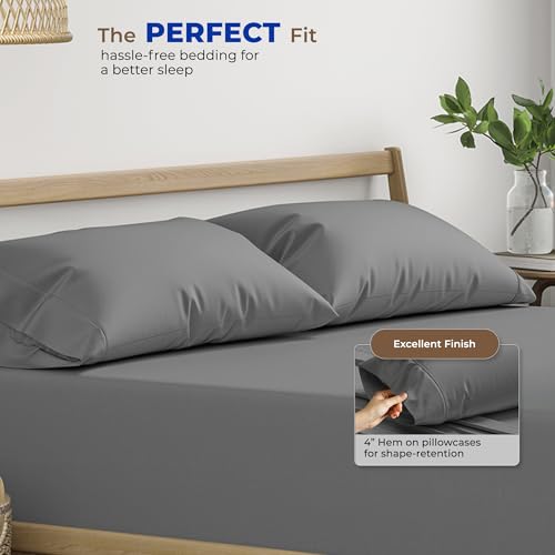 THREAD SPREAD 100% Egyptian Cotton Pillow Cases - 1000 Thread Count Pillow Cases Queen/Standard Size Set of 2, Soft, Breathable Extra Long Staple Sateen Weave Cotton Pillow Cover for Bed - Dark Grey - Image 4