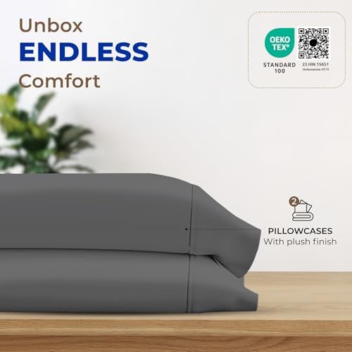 THREAD SPREAD 100% Egyptian Cotton Pillow Cases - 1000 Thread Count Pillow Cases Queen/Standard Size Set of 2, Soft, Breathable Extra Long Staple Sateen Weave Cotton Pillow Cover for Bed - Dark Grey - Image 3