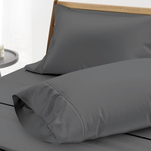 THREAD SPREAD 100% Egyptian Cotton Pillow Cases - 1000 Thread Count Pillow Cases Queen/Standard Size Set of 2, Soft, Breathable Extra Long Staple Sateen Weave Cotton Pillow Cover for Bed - Dark Grey - Image 1