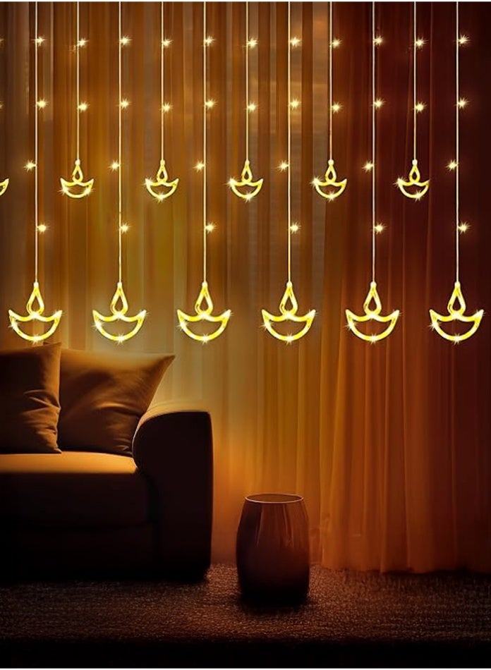 MODI Diwali Diya Curtain String Lights Warm White | LED Decorative Lights for Festival, Party, Balcony & Home Décor | IP44 Waterproof, 8 Modes - Image 1