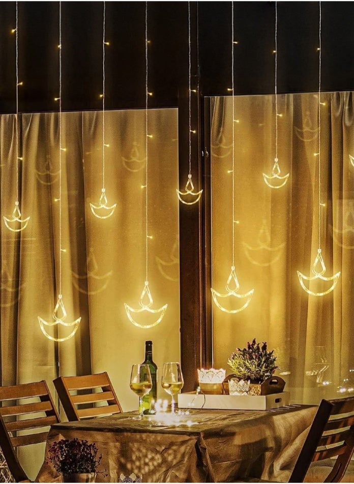 MODI Diwali Diya Curtain String Lights Warm White | LED Decorative Lights for Festival, Party, Balcony & Home Décor | IP44 Waterproof, 8 Modes - Image 4