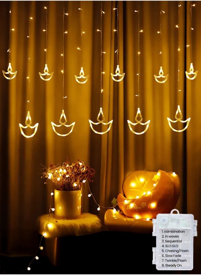 MODI Diwali Diya Curtain String Lights Warm White | LED Decorative Lights for Festival, Party, Balcony & Home Décor | IP44 Waterproof, 8 Modes - Image 2