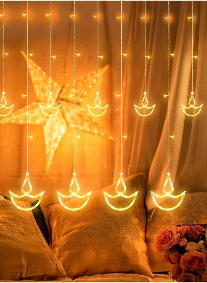 MODI Diwali Diya Curtain String Lights Warm White | LED Decorative Lights for Festival, Party, Balcony & Home Décor | IP44 Waterproof, 8 Modes - Image 3