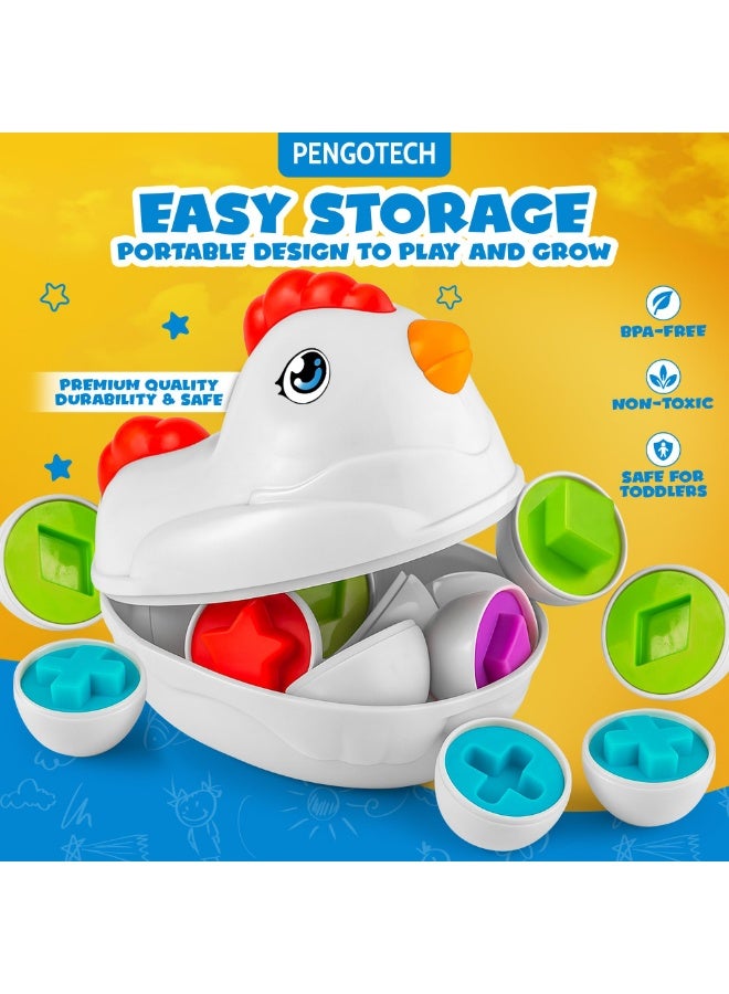 Arabest Matching Eggs Montessori Toy for Toddlers 1-5 Ages – 12 Pcs Shape & Color Puzzle in Chicken Case – Educational Baby Toys for Girls & Boys – Learning Toys and Games for Kids Ages 1 2 3 4 5 - Image 2
