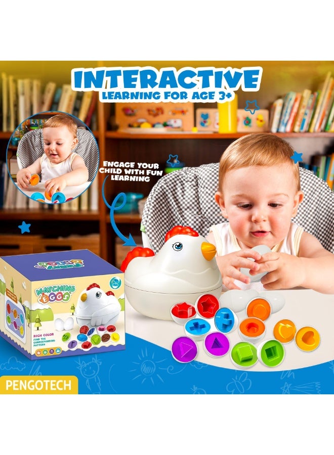 Arabest Matching Eggs Montessori Toy for Toddlers 1-5 Ages – 12 Pcs Shape & Color Puzzle in Chicken Case – Educational Baby Toys for Girls & Boys – Learning Toys and Games for Kids Ages 1 2 3 4 5 - Image 3