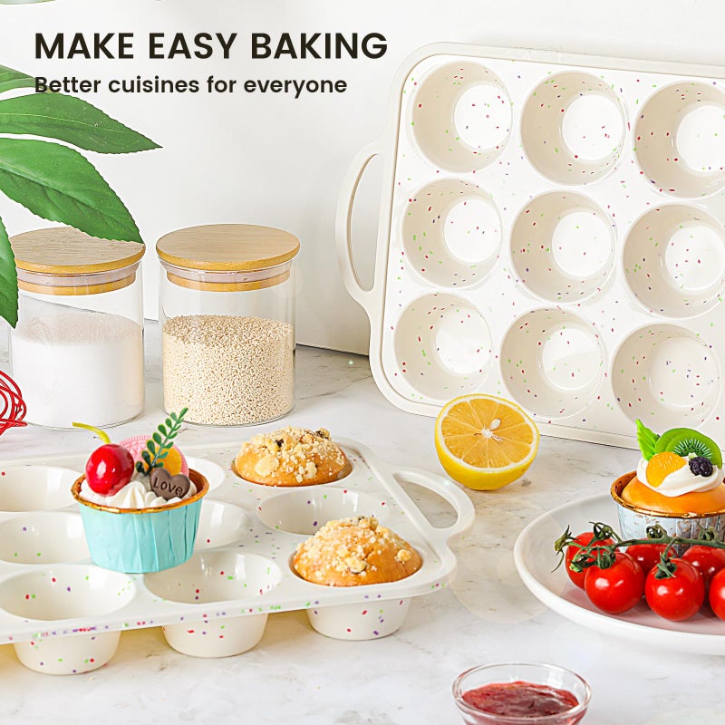 Vinino 1Pack Silicone Muffin Pan for Baking with Metal Reinforced Frame, 12 Cup Regular Size Cupcake Pan, BPA Free Silicone Muffin Tray, Cupcake Baking Pan Molds for Oven Dishwasher Safe - Cream - Image 5