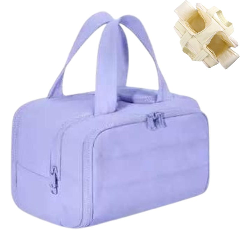 Large Capacity Waterproof Travel Makeup Bag With 4 Compartments Dry Wet Separation Purple - Image 2
