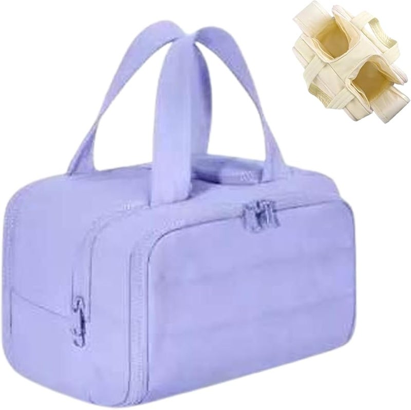 Large Capacity Waterproof Travel Makeup Bag With 4 Compartments Dry Wet Separation Purple - Image 1