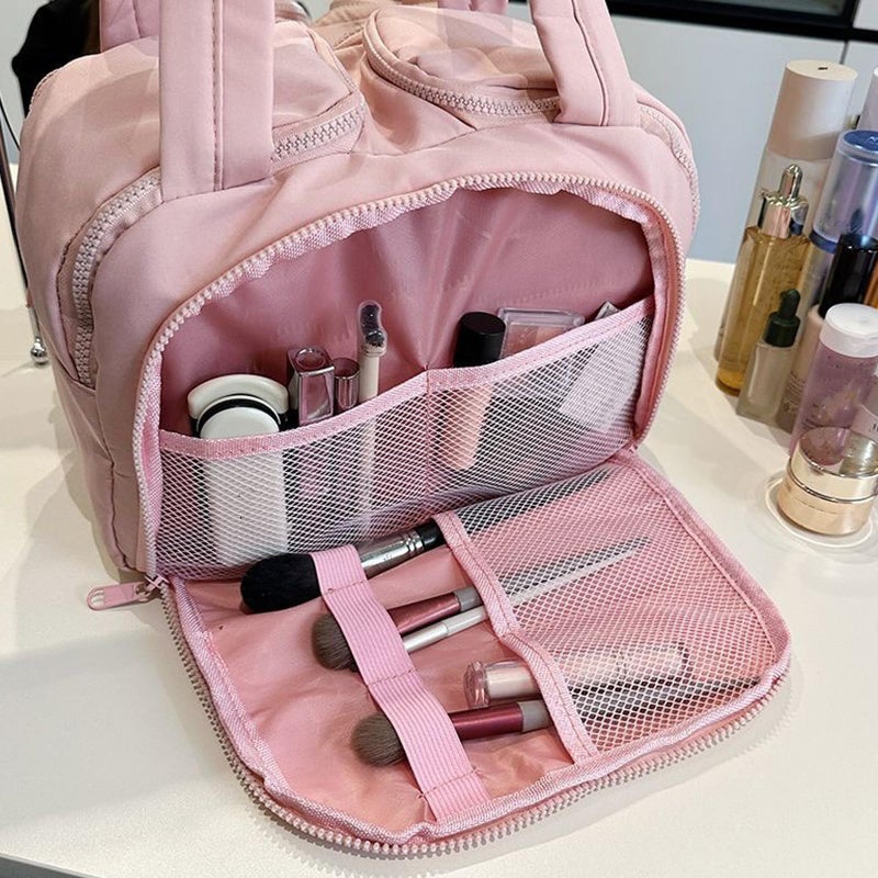 Large Capacity Waterproof Travel Makeup Bag With 4 Compartments Dry Wet Separation Purple - Image 5