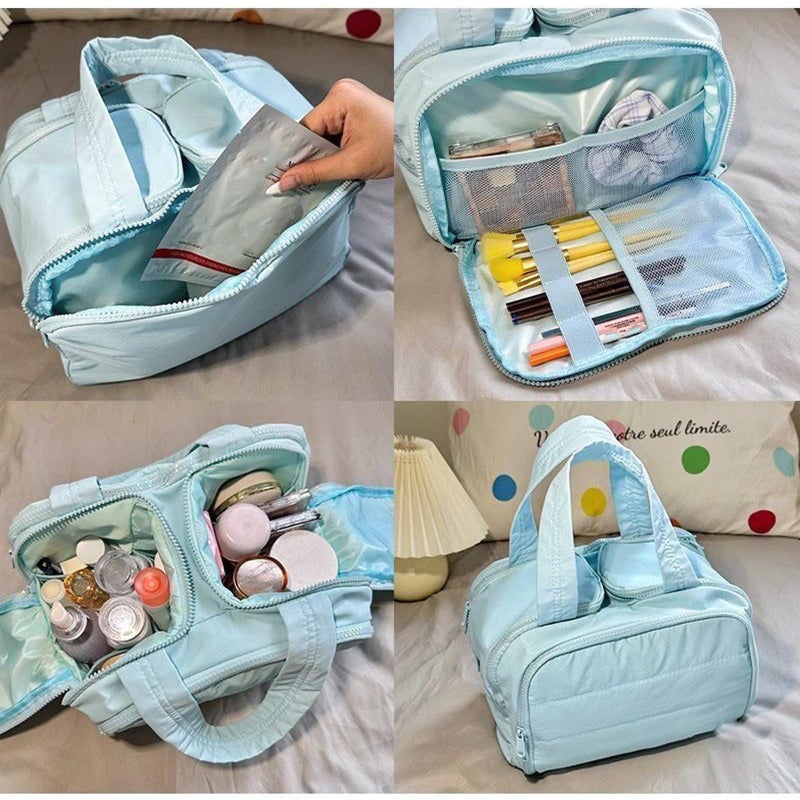 Large Capacity Waterproof Travel Makeup Bag With 4 Compartments Dry Wet Separation Purple - Image 4