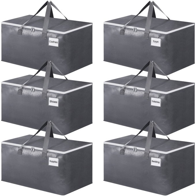 LARGE MOVING BAGS AND WITH ZIPPERS HANDLES MOVING SUPPLIES WITH LIDS HEAVY DUTY TOTES FOR STORAGE BAGS FOR SPACE SAVING FOLD FLAT MOVING AND STORING 76L 6 PACK