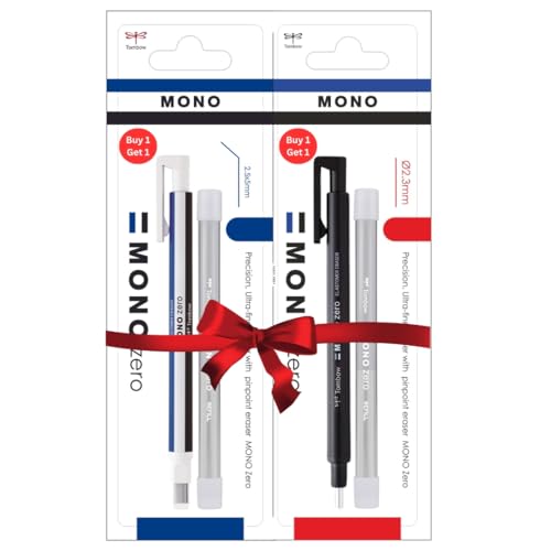 Tombow Limited Edition Pack Buy 1 and Get 1 Free Mono Zero Eraser Value Pack_ Round 2.3 mm and Flat 2.5 mm Black and Mono| Precision Tip Eraser with Refills - Image 1