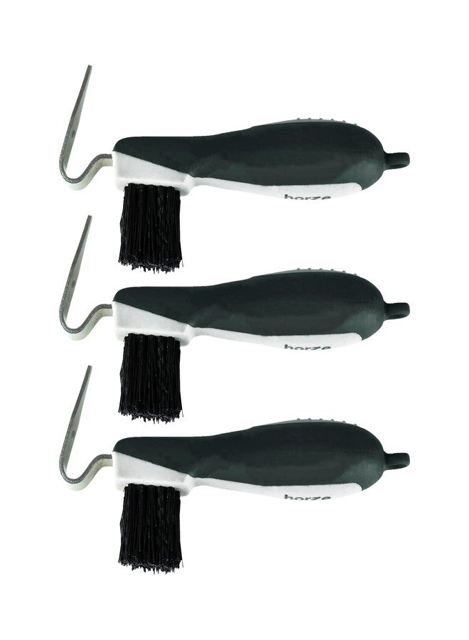 HORZE Soft Grip Stainless Steel Horse Hoof Pick and Brush Combo (Pack of 3) - Black